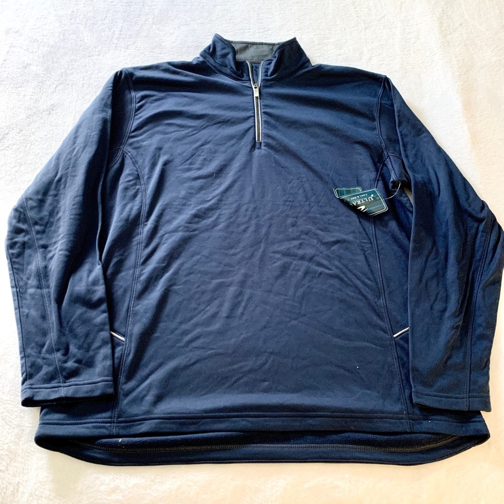 UltraClub Cool & Dry Sport Pullover Mens Size L Navy Blue Quarter Zip Polyester